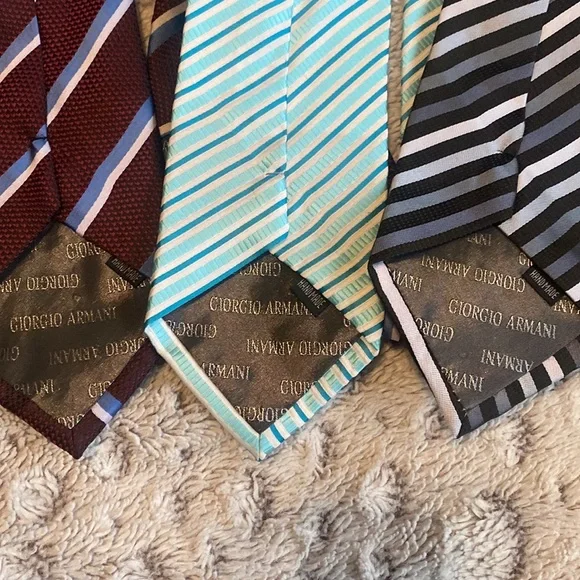 Giorgio Armani Set of 3 Striped 100% Silk Ties Handmade in Italy Like New - Picture 4 of 12